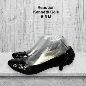 Reaction Kenneth Cole Clean Strap Black Faux Leather Kitten Heel Womens Size 6.5